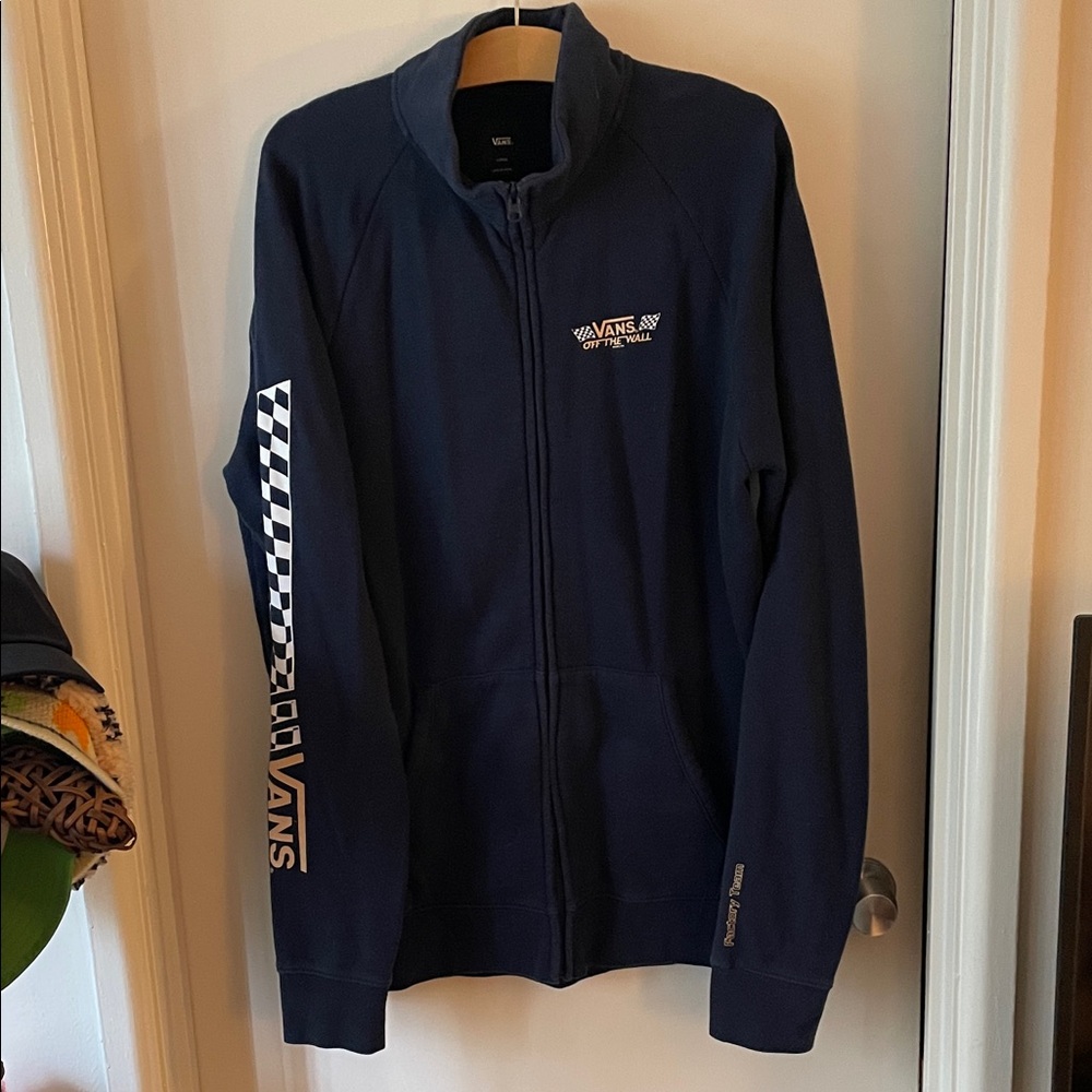 Vans Blue Zip-Up Jacket with Checkered Sleeve
